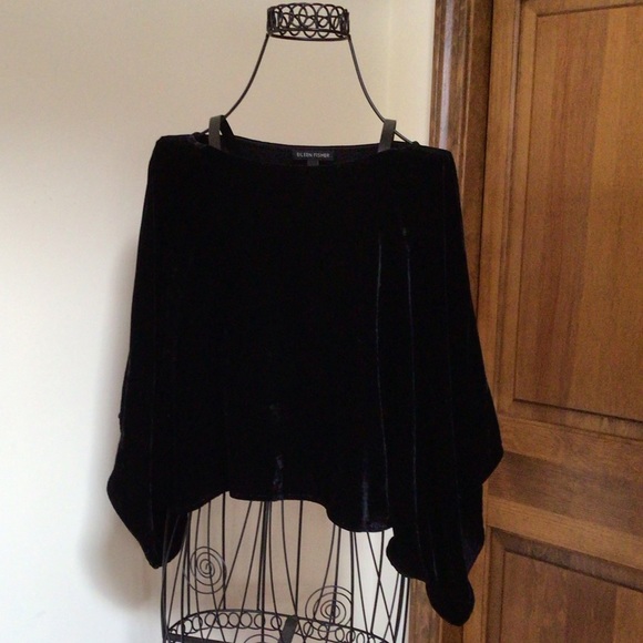 Black Velvet Kimono Sleeve Ballet Neck Top XS/TP - Picture 2 of 5